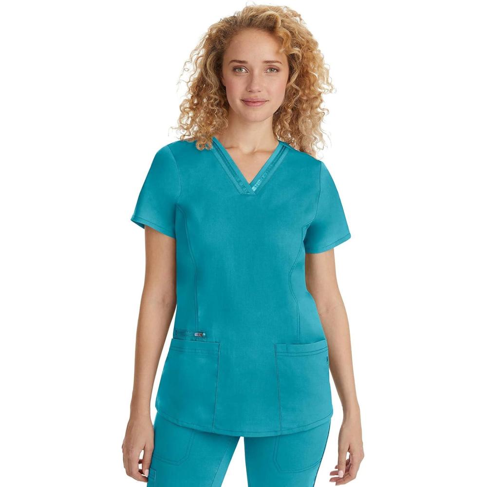 imageHealing Hands Scrub Top for Women with 3 Pockets and Easy Care 2Way Stretch Fabric 2278Teal
