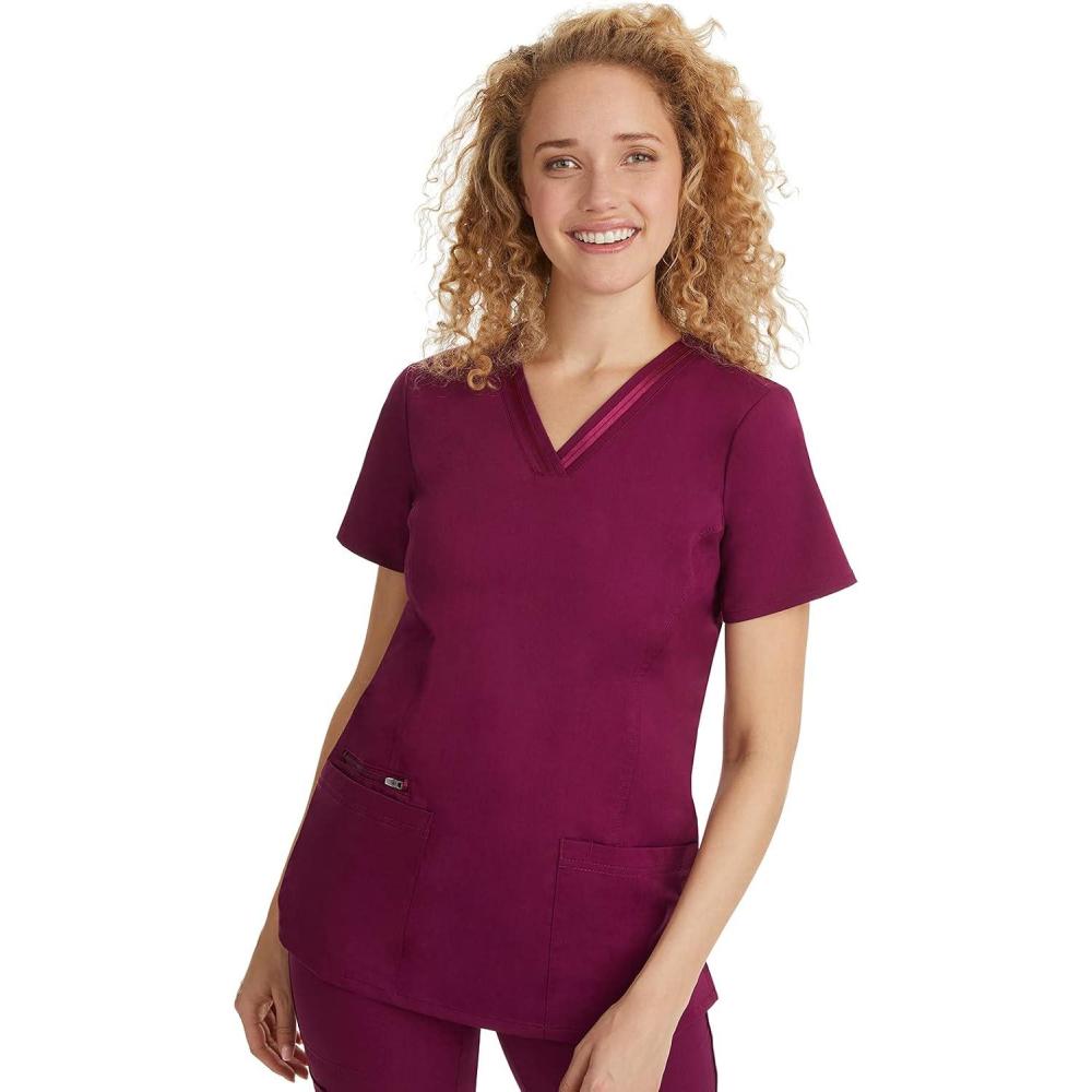 imageHealing Hands Scrub Top for Women with 3 Pockets and Easy Care 2Way Stretch Fabric 2278Wine