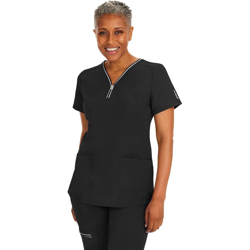 imageHealing Hands Scrubs top for Women 3 Pocket Zipper YNeck Womens Scrub Top Light Breathable Stretch Fabric 2254 Sonia HH360Black