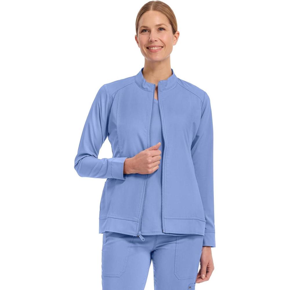 imageHealing Hands Womens Scrub Jacket ZipUp Front with 2Way Stretch Comfort amp Big Kangaroo Pockets 5038Ceil