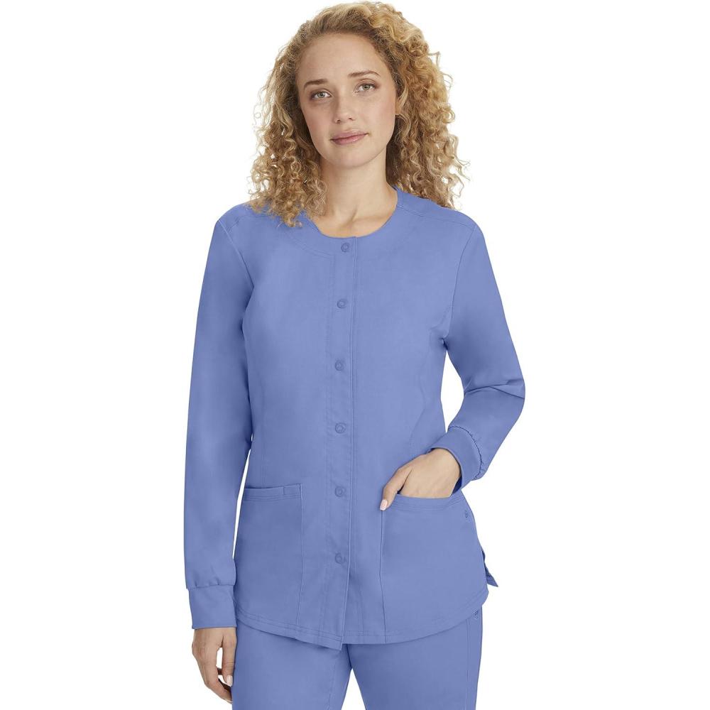 imageHealing Hands Womens Snap Front Scrub Jacket Daisy 2Way Stretch Uniform 5063Ceil