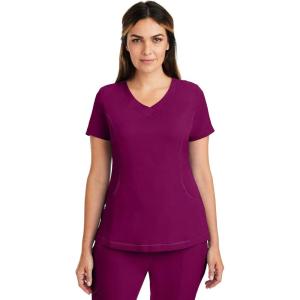 Healing Hands 4 Pocket Women Scrub Top V-Neck HH360 2264 Sloan Scrubs for Women Stretch Fabric(Wine)