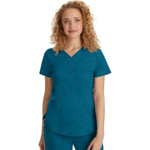 Healing Hands Jane Scrub Top for Women with Y-Neck, Pockets & Stretch 2167(Caribbean)