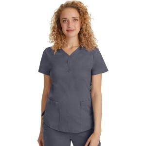 Healing Hands Jane Scrub Top for Women with Y-Neck, Pockets & Stretch 2167(Pewter)