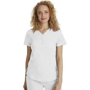 Healing Hands Jane Scrub Top for Women with Y-Neck, Pockets & Stretch 2167(White)