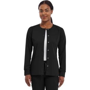 Healing Hands Women’s Snap Front Scrub Jacket Daisy 2-Way Stretch Uniform 5063(Black)