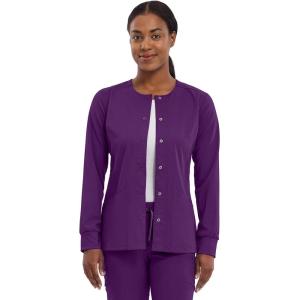 Healing Hands Women’s Snap Front Scrub Jacket Daisy 2-Way Stretch Uniform 5063(Eggplant)