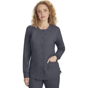 Healing Hands Women’s Snap Front Scrub Jacket Daisy 2-Way Stretch Uniform 5063(Pewter)