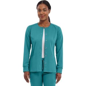 Healing Hands Women’s Snap Front Scrub Jacket Daisy 2-Way Stretch Uniform 5063(Teal)