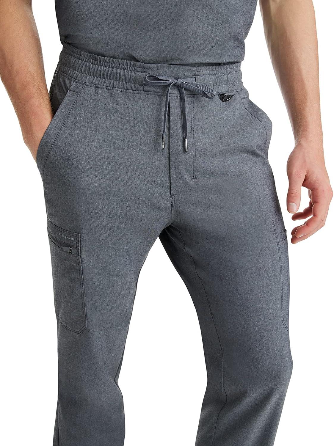 imageHealing Hands Scrub Pants for Men Daniel Utility Bottoms with 6 Pockets 2Way Stretch and Durable Fabric 9300Heather Grey