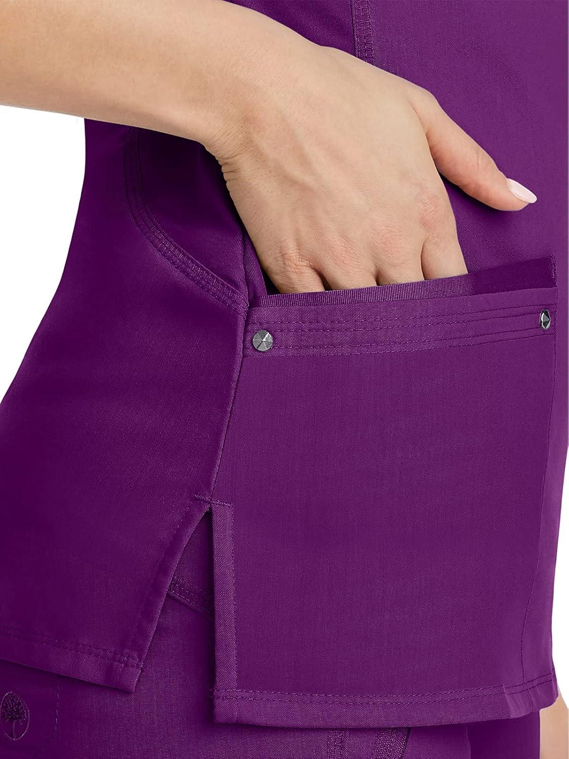 imageHealing Hands Womens Scrub Top VNeck with 2 Pockets 2Way Stretch and Yoga Knit Side Panels for Slim Fit 2245Eggplant