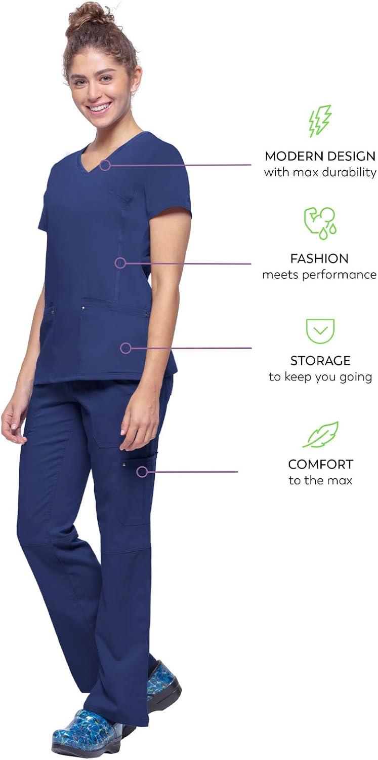 imageHealing Hands Womens Scrub Top VNeck with 2 Pockets 2Way Stretch and Yoga Knit Side Panels for Slim Fit 2245Navy