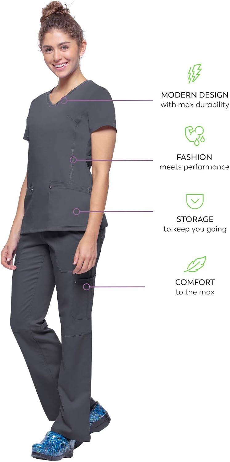 imageHealing Hands Womens Scrub Top VNeck with 2 Pockets 2Way Stretch and Yoga Knit Side Panels for Slim Fit 2245Pewter