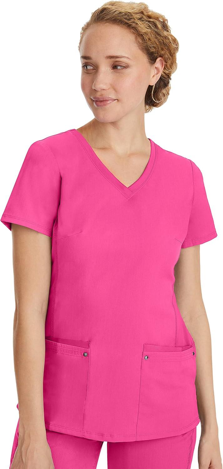 imageHealing Hands Womens Scrub Top VNeck with 2 Pockets 2Way Stretch and Yoga Knit Side Panels for Slim Fit 2245Shocking Pink