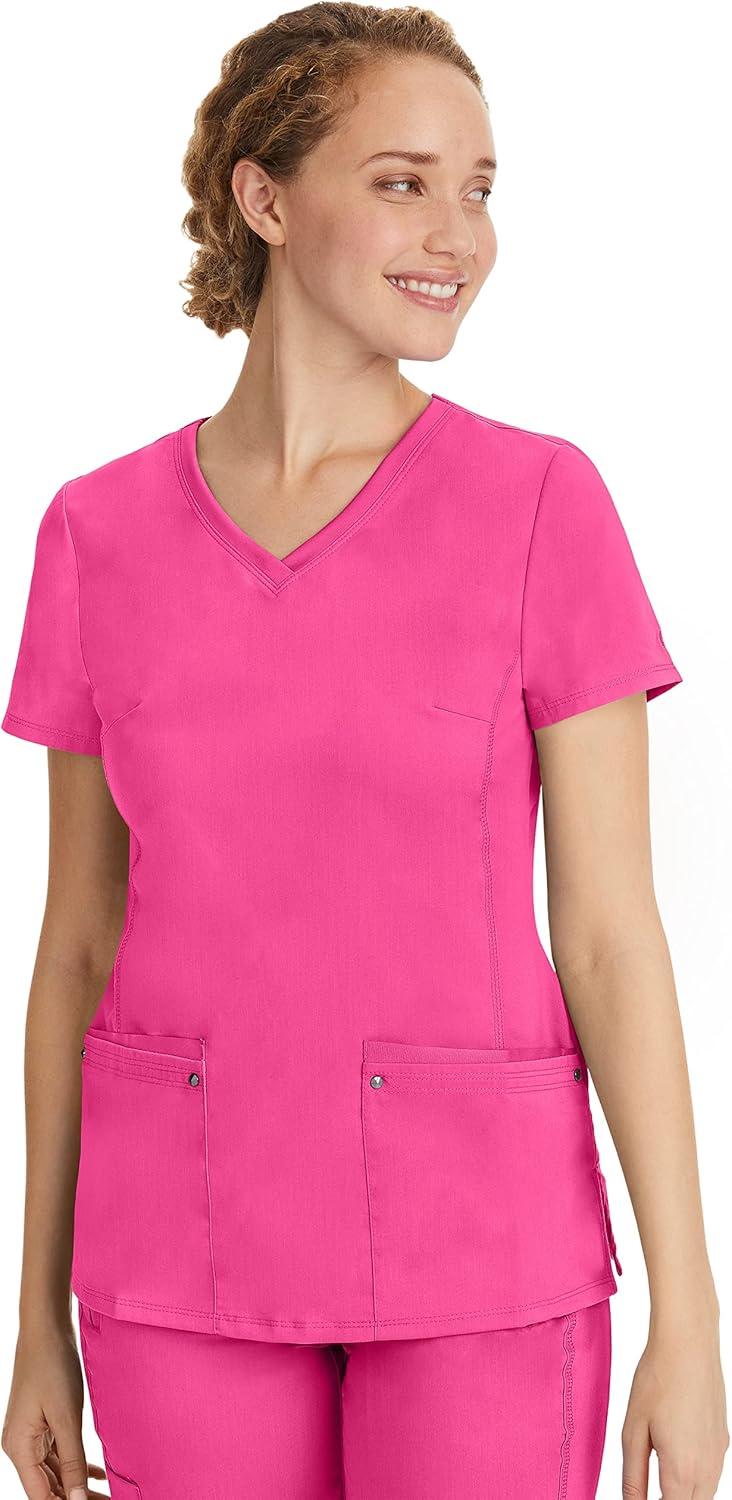 imageHealing Hands Womens Scrub Top VNeck with 2 Pockets 2Way Stretch and Yoga Knit Side Panels for Slim Fit 2245Shocking Pink