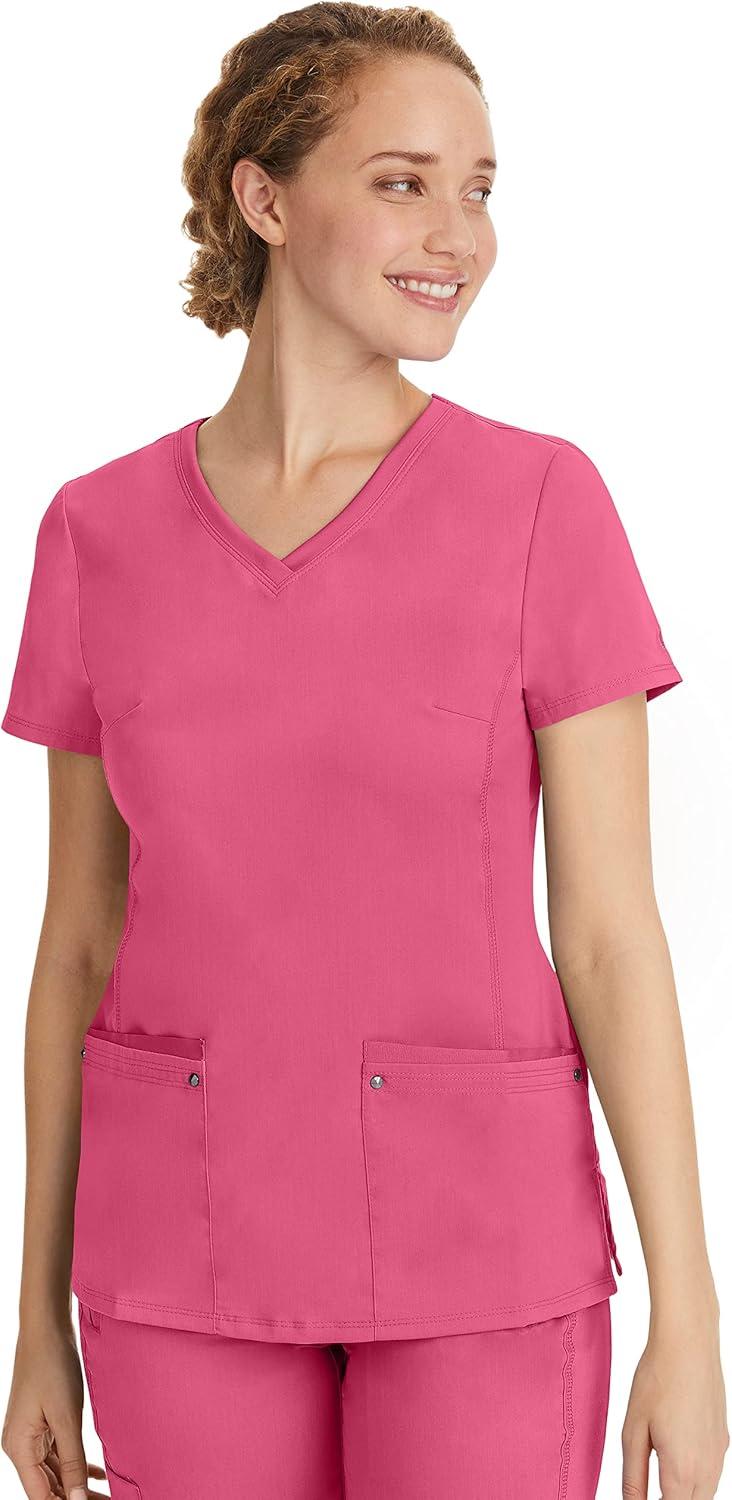imageHealing Hands Womens Scrub Top VNeck with 2 Pockets 2Way Stretch and Yoga Knit Side Panels for Slim Fit 2245Sugar Coral