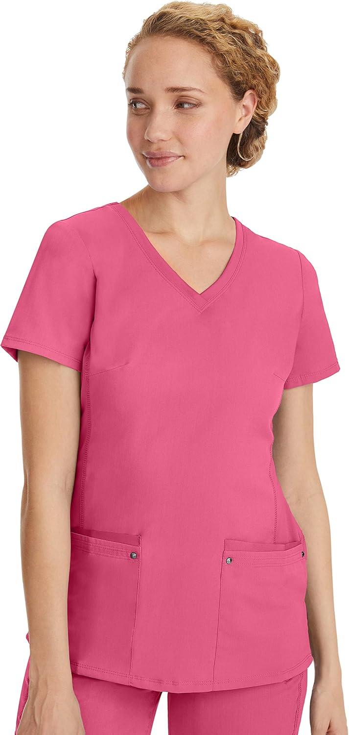 imageHealing Hands Womens Scrub Top VNeck with 2 Pockets 2Way Stretch and Yoga Knit Side Panels for Slim Fit 2245Sugar Coral