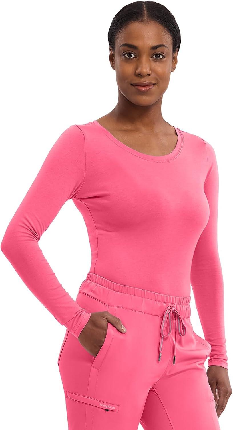 imageHealing Hands Womens Underscrub Soft Knit Melissa Longsleeve Scrub Tee with Breathable amp Easy Care Fabric 5047Carnation Pink