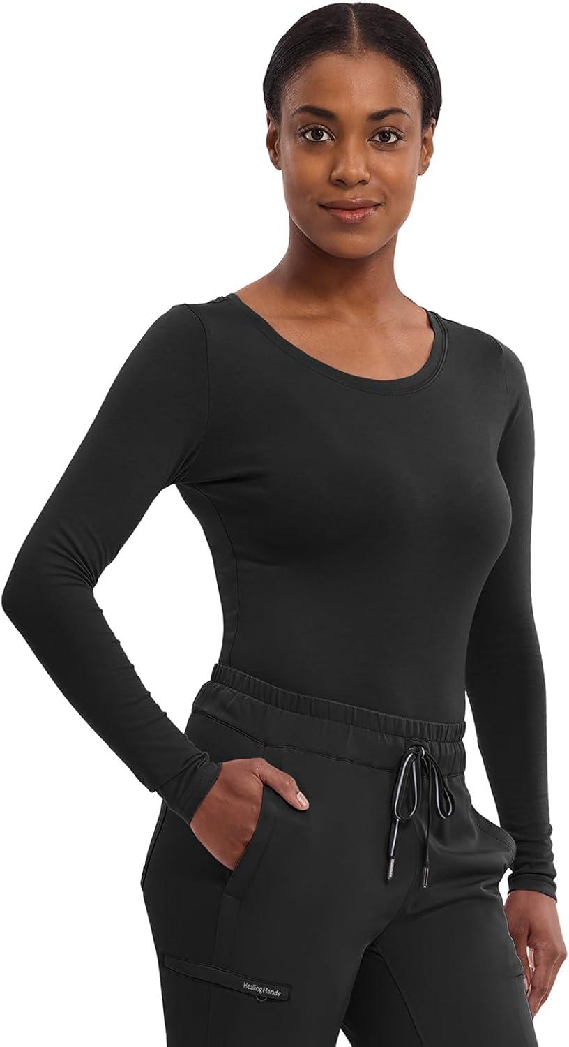 imageHealing Hands Womens Underscrub Soft Knit Melissa Longsleeve Scrub Tee with Breathable amp Easy Care Fabric 5047Ceil Pewter Black 3 Pack