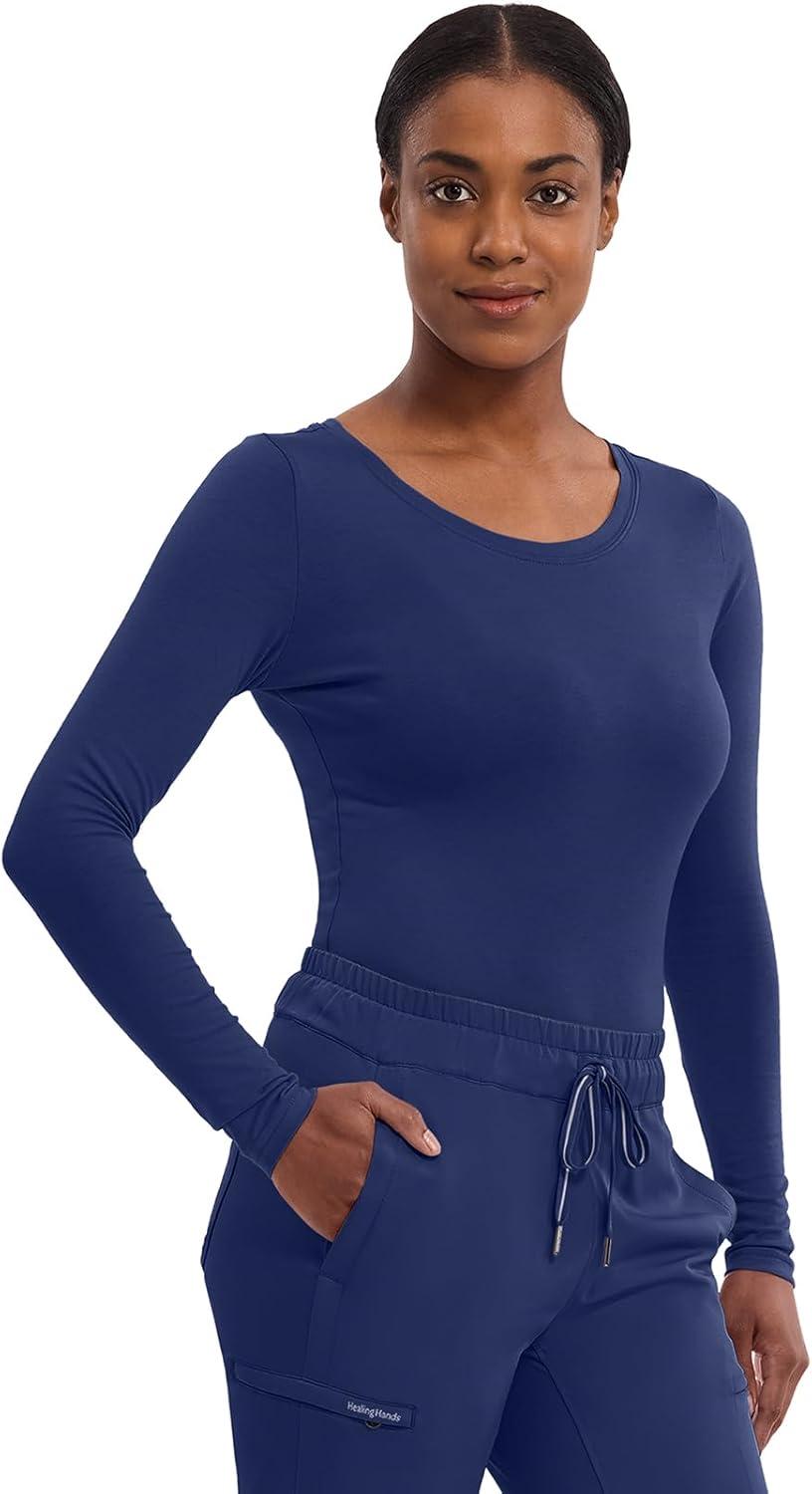 imageHealing Hands Womens Underscrub Soft Knit Melissa Longsleeve Scrub Tee with Breathable amp Easy Care Fabric 5047Navy