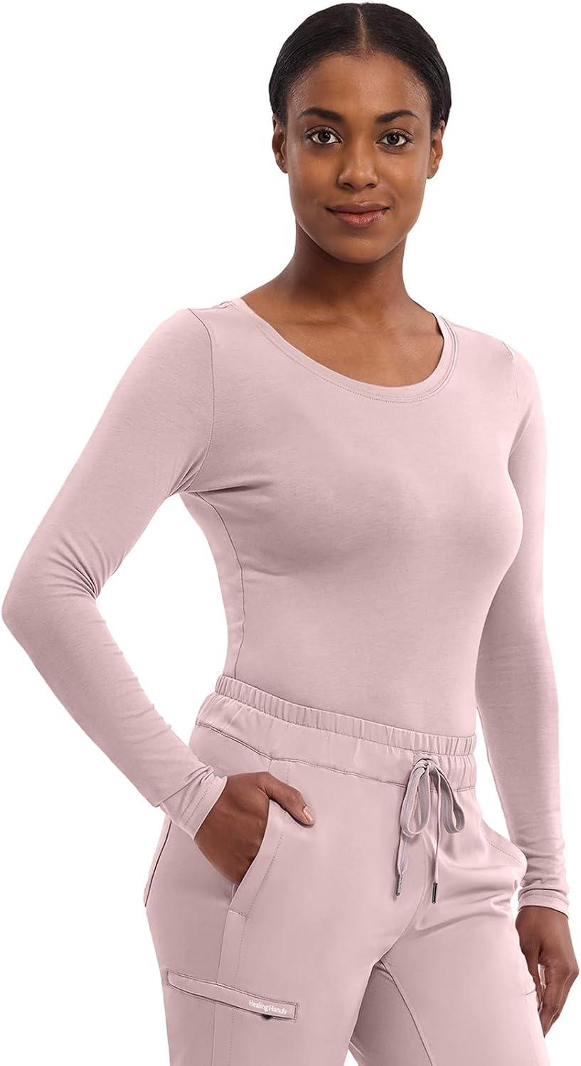 imageHealing Hands Womens Underscrub Soft Knit Melissa Longsleeve Scrub Tee with Breathable amp Easy Care Fabric 5047Pink Pearl