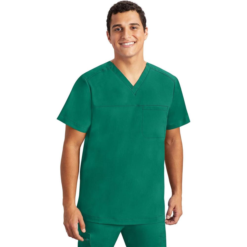 imageHealing Hands Mens Scrub Top Justin VNeck Modern Fit with Chest amp Sleeve Pocket Easy Care Stretch Fabric 2330Hunter