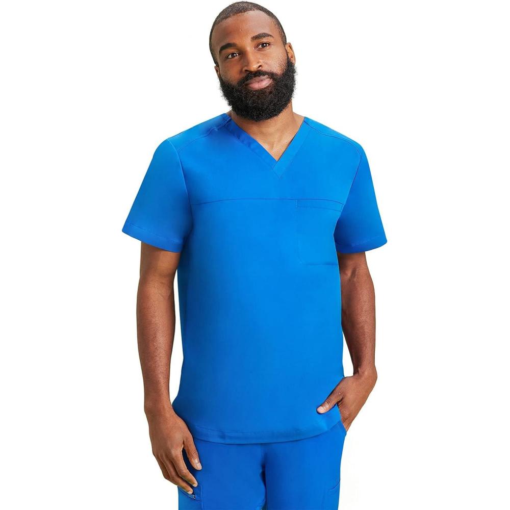 imageHealing Hands Mens Scrub Top Justin VNeck Modern Fit with Chest amp Sleeve Pocket Easy Care Stretch Fabric 2330Royal