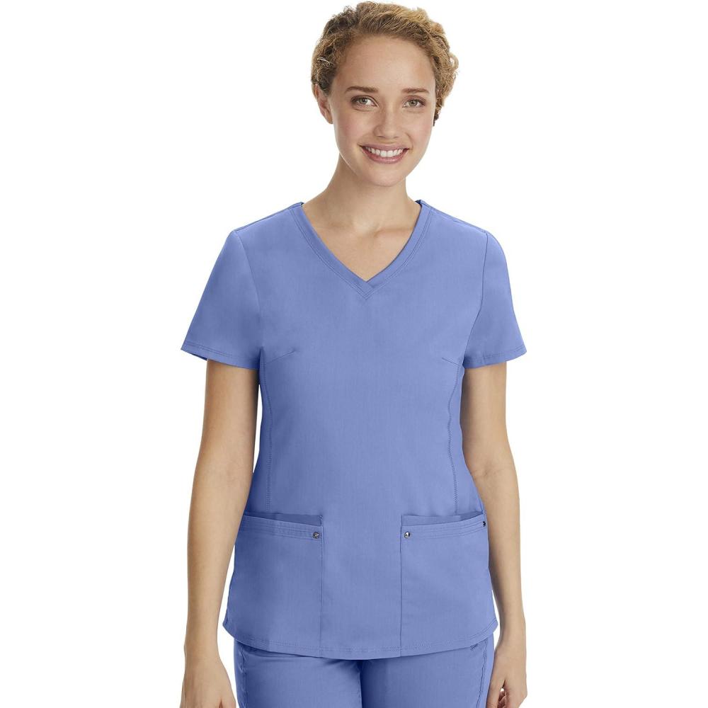 imageHealing Hands Womens Scrub Top VNeck with 2 Pockets 2Way Stretch and Yoga Knit Side Panels for Slim Fit 2245Ceil