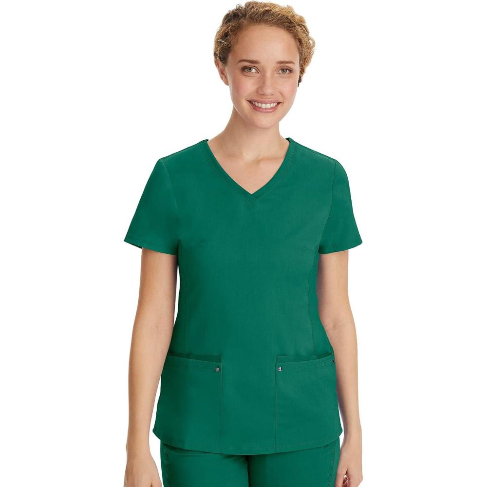 imageHealing Hands Womens Scrub Top VNeck with 2 Pockets 2Way Stretch and Yoga Knit Side Panels for Slim Fit 2245Hunter