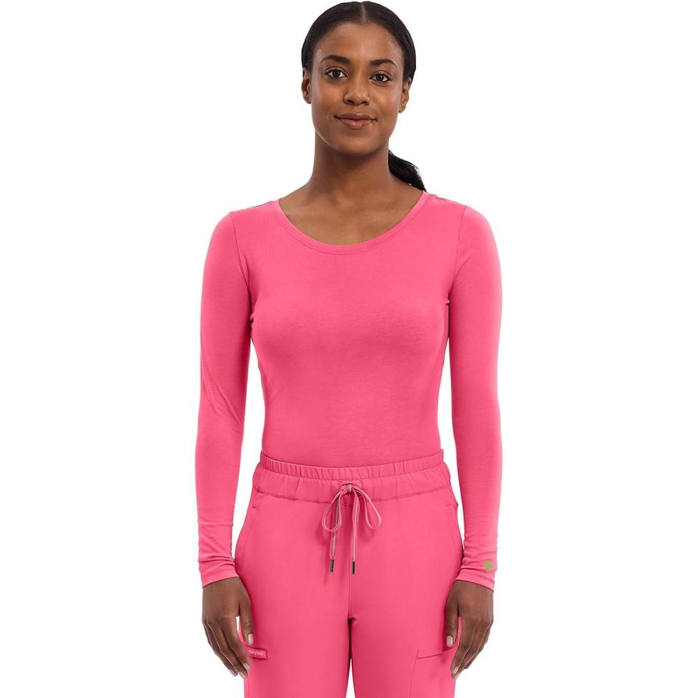 imageHealing Hands Womens Underscrub Soft Knit Melissa Longsleeve Scrub Tee with Breathable amp Easy Care Fabric 5047Carnation Pink