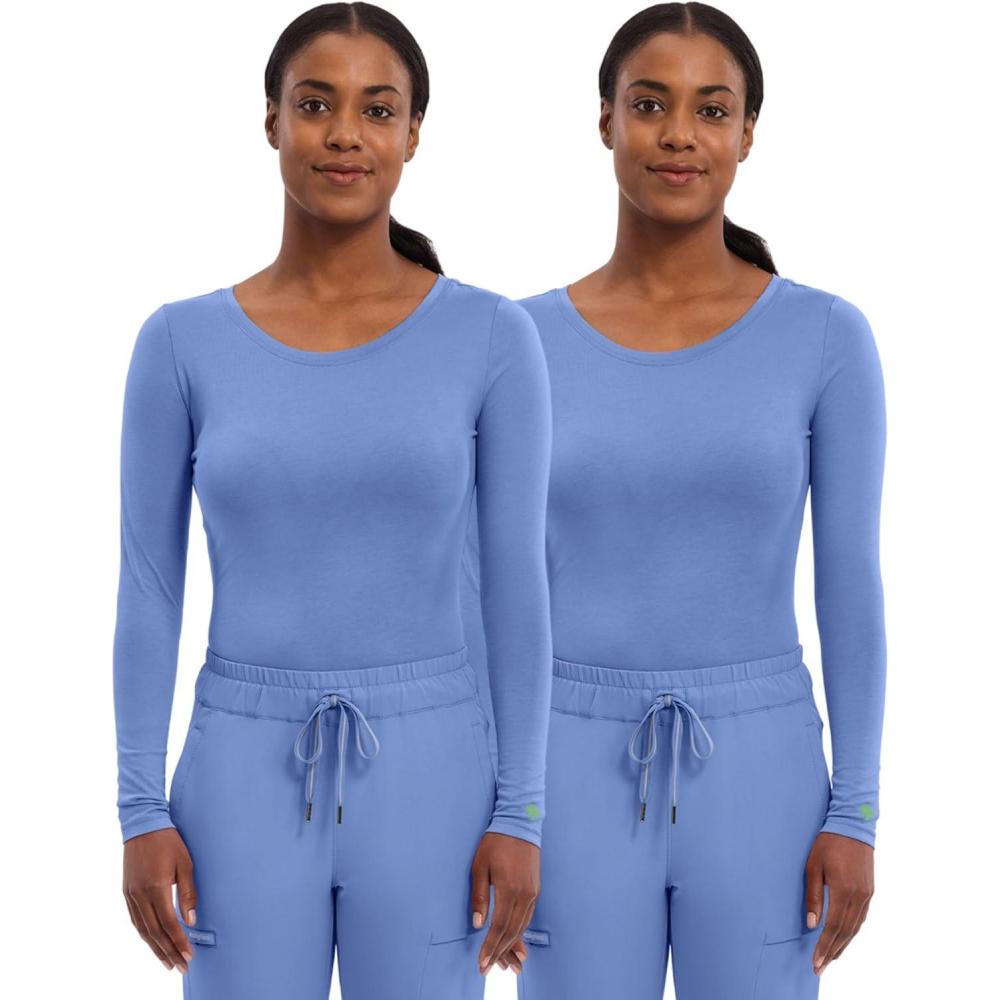imageHealing Hands Womens Underscrub Soft Knit Melissa Longsleeve Scrub Tee with Breathable amp Easy Care Fabric 5047Ceil  2 Pack