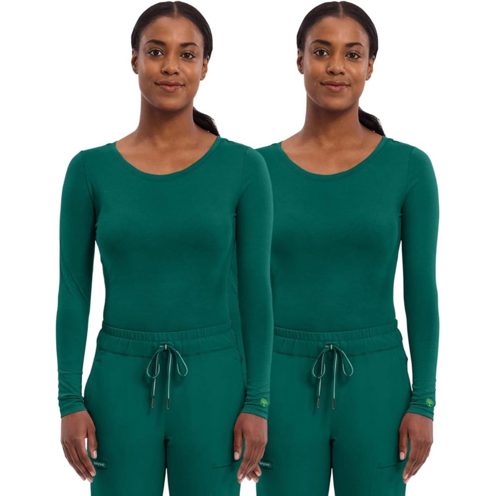 imageHealing Hands Womens Underscrub Soft Knit Melissa Longsleeve Scrub Tee with Breathable amp Easy Care Fabric 5047Hunter  2 Pack