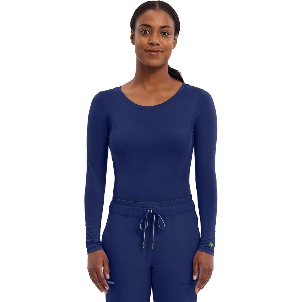 imageHealing Hands Womens Underscrub Soft Knit Melissa Longsleeve Scrub Tee with Breathable amp Easy Care Fabric 5047Navy
