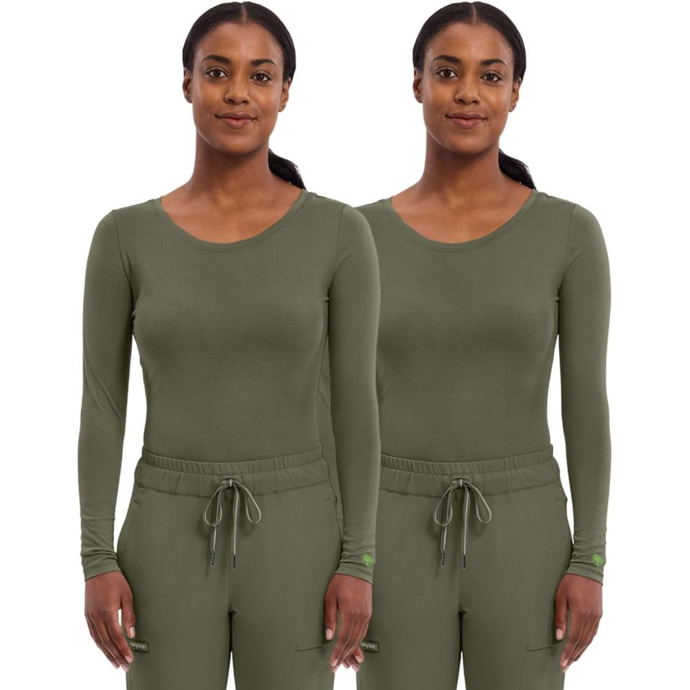 imageHealing Hands Womens Underscrub Soft Knit Melissa Longsleeve Scrub Tee with Breathable amp Easy Care Fabric 5047Olive 2 Pack