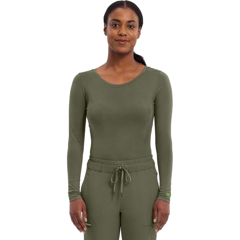 imageHealing Hands Womens Underscrub Soft Knit Melissa Longsleeve Scrub Tee with Breathable amp Easy Care Fabric 5047Olive