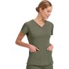 Healing Hands Women’s Scrub Top V-Neck with 2 Pockets, 2-Way Stretch, and Yoga Knit Side Panels for Slim Fit- 2245(Olive)