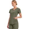 Healing Hands Women’s Scrub Top V-Neck with 2 Pockets, 2-Way Stretch, and Yoga Knit Side Panels for Slim Fit- 2245(Olive)
