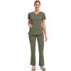 Healing Hands Women’s Scrub Top V-Neck with 2 Pockets, 2-Way Stretch, and Yoga Knit Side Panels for Slim Fit- 2245(Olive)