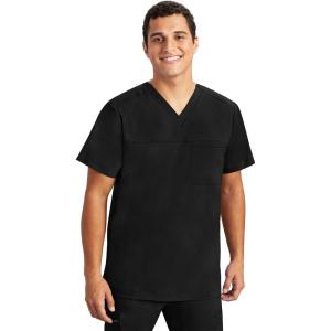 Healing Hands Men’s Scrub Top Justin V-Neck Modern Fit with Chest & Sleeve Pocket, Easy Care Stretch Fabric 2330(Black)