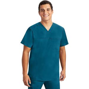 Healing Hands Men’s Scrub Top Justin V-Neck Modern Fit with Chest & Sleeve Pocket, Easy Care Stretch Fabric 2330(Caribbean)