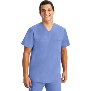 Healing Hands Men’s Scrub Top Justin V-Neck Modern Fit with Chest & Sleeve Pocket, Easy Care Stretch Fabric 2330(Ceil)