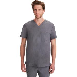 Healing Hands Men’s Scrub Top Justin V-Neck Modern Fit with Chest & Sleeve Pocket, Easy Care Stretch Fabric 2330(Heather Grey)
