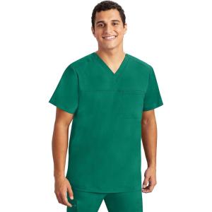 Healing Hands Men’s Scrub Top Justin V-Neck Modern Fit with Chest & Sleeve Pocket, Easy Care Stretch Fabric 2330(Hunter)