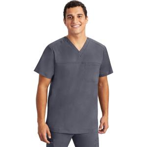 Healing Hands Men’s Scrub Top Justin V-Neck Modern Fit with Chest & Sleeve Pocket, Easy Care Stretch Fabric 2330(Pewter)