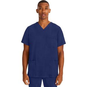 Healing Hands Scrubs for Men Modern Fit, Scrub Top Jake with 3 Patch Pockets, Side Vents and Stretchy Fabric 2331(Navy)