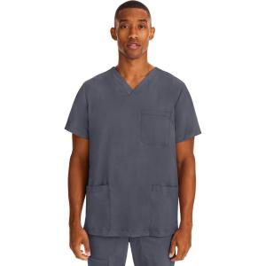 Healing Hands Scrubs for Men Modern Fit, Scrub Top Jake with 3 Patch Pockets, Side Vents and Stretchy Fabric 2331(Pewter)