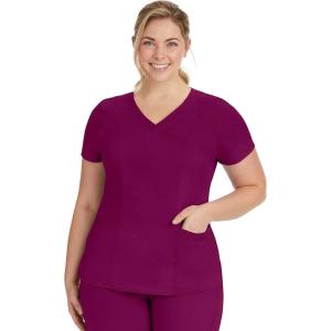 Healing Hands Scrubs for Women Mock Wrap Neck Top 2 Pocket Purple Label Women’s Scrub Top 2172 Jordan(Wine)
