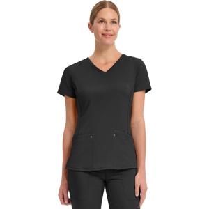 Healing Hands Women’s Scrub Top V-Neck with 2 Pockets, 2-Way Stretch, and Yoga Knit Side Panels for Slim Fit- 2245(Black)