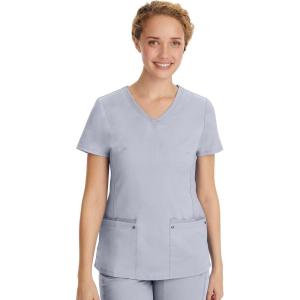 Healing Hands Women’s Scrub Top V-Neck with 2 Pockets, 2-Way Stretch, and Yoga Knit Side Panels for Slim Fit- 2245(Grey)
