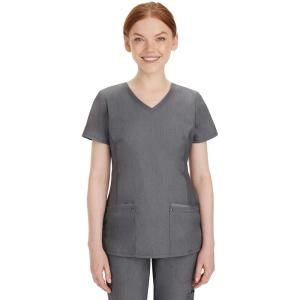 Healing Hands Women’s Scrub Top V-Neck with 2 Pockets, 2-Way Stretch, and Yoga Knit Side Panels for Slim Fit- 2245(Heather Grey)